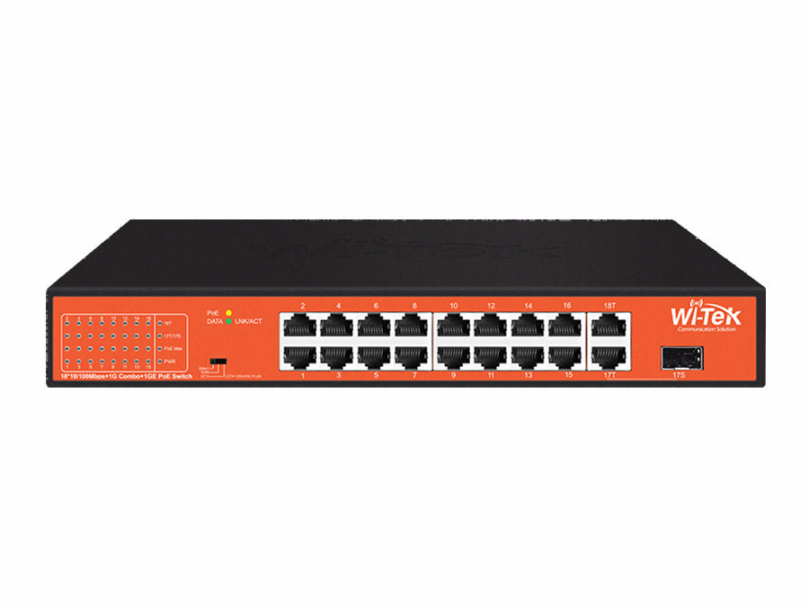 WI-PS518GH - 16FE+1GE+1Combo SFP+Watchdog+150W+250M CCTV  PoE Switch